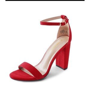 DREAM PAIRS Women High Chunky Heel Sandals Ankle Strap Red Party Dress Shoes 8.5